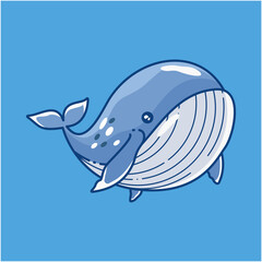 A charming and adorable vector-style whale with a rounded, plump body