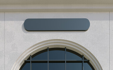 Blank storefront sign on a concrete building mockup. Perfect for showcasing branding designs for...