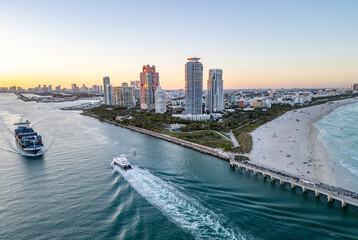 Miami beach cityscape. Miami summer aerial view. Miami Beach shoreline. South Beach Miami aerial...