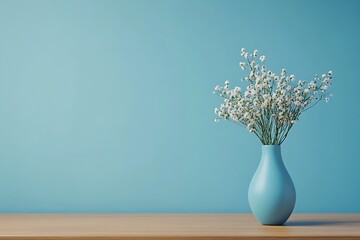 Serene Baby's Breath Bouquet in Teal Vase against Aqua Wall