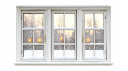 Fototapeta premium Cozy Window with Glowing Candles and Twinkling Lights