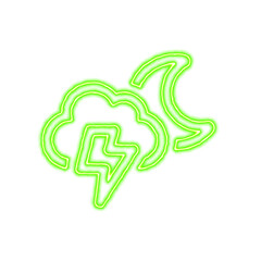 Icon thunderstorm moon from the flow of energy of green color. Shimmering neon