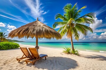 Stunning Tropical Shoreline with Umbrella and Relaxing Vibes