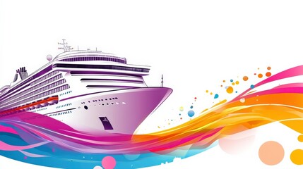 Colorful Cruise Ship Illustration with Waves Background