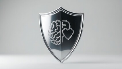AGI ethics 3D concept. Shield design featuring brain and heart symbols.