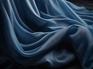 Fototapeta premium The blue silk fabric has a delicate, flowing texture.