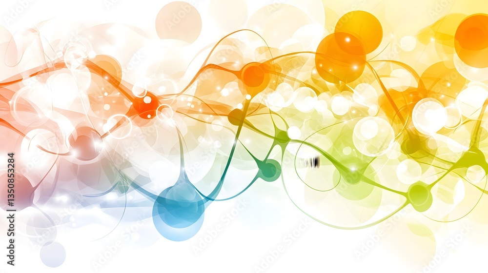 Poster abstract colorful background with flowing lines and glowing circles