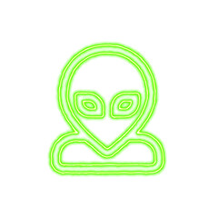 Icon user alien from the flow of energy of green color. Shimmering neon