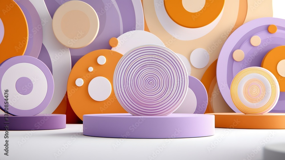 Aufkleber Abstract Geometric Pattern with Purple and Orange Circles on Display Platform