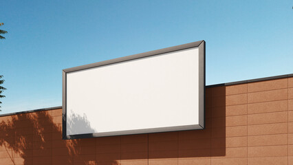 Blank billboard on brown brick wall for advertising, displaying messages, ,mockup, showcasing promotions, or adding custom graphics in urban settings.