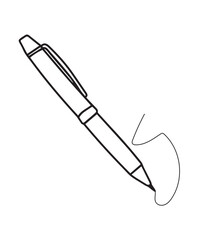 Black and White Outline of a Pen Drawing a Line Illustration