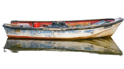 Obraz premium Relaxing on a Boat with Fishing Gear in Calm Water