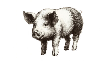 Fototapeta premium Playful piglet illustration farmyard setting sketch style whimsical environment artistic view