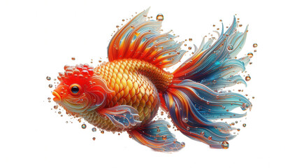 Fototapeta premium Colorful glass goldfish swimming in a crystal clear water aquarium environment