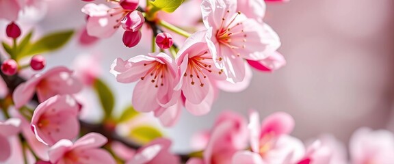 Fototapeta premium Close-up shot of wedding band against delicate spring cherry blossoms, romance, jewelry