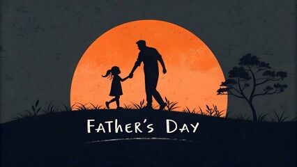 Naklejka premium Father and Daughter Silhouette at Sunset