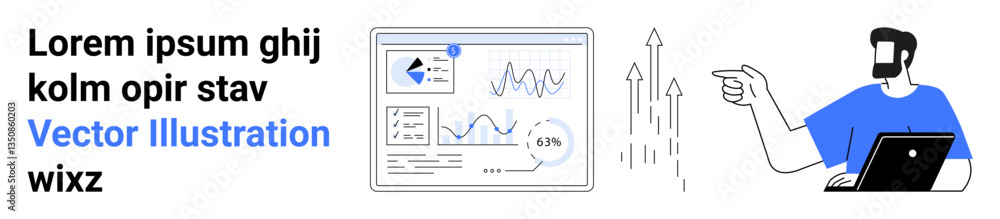 Poster business professional analyzing data charts and graphs on presentation screen. ideal for data analys