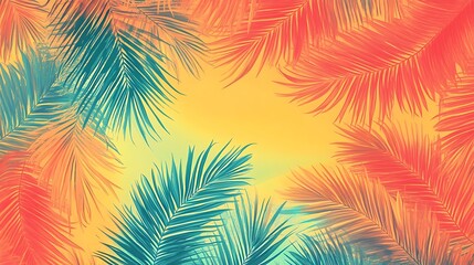 Fototapeta premium Tropical Palm Leaves Frame with Sunset.