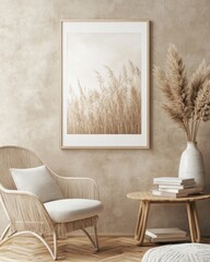 Beige pampas grass print in a cozy room.