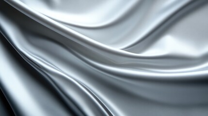 Obraz premium Elegant silver silk fabric folds creating smooth waves and ripples in soft studio light.