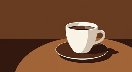 Obraz premium Minimalist coffee cup art with bold shadow in warm tones