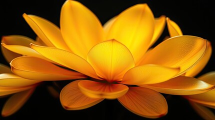 Obraz premium A beautifully crafted yellow flower unfolds its petals showcasing detailed textures and luminous colors creating a striking contrast with the dark backdrop