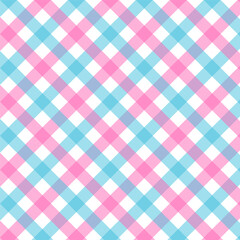 Colorful gingham seamless pattern.Checkered tartan plaid repeat pattern in blue and pink.Geometric vector background wallpaper.