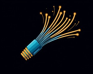 Fiber Optic Cable for Data Burst, Dark Background.