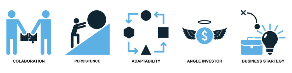 set of entrepreneur icon vector symbolizing business leadership, innovation, and success. Perfect for startups, finance, and corporate branding projects.	