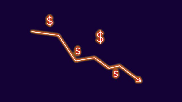 Declining dollar trend graph animation isolated asset, transparent 4K video, alpha channel, ProRes 4444