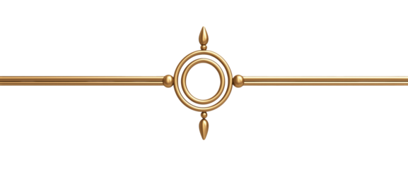 Gold colored circle with a gold colored line going through it, isolated on a transparent background