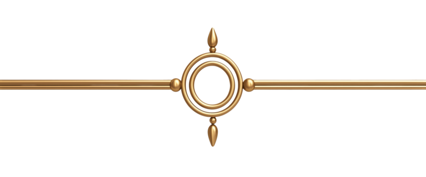 Gold colored circle with a gold colored line going through it, isolated on a transparent background