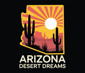 Desert dreams slogan summer print, wild west Arizona vibes,  vintage summer graphics, girls, women's west print design in vector, use this print for t shirt, sweatshirt. Arizona desert dreaming vector
