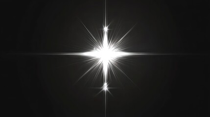 Bright starburst light effect, dark background, overlay