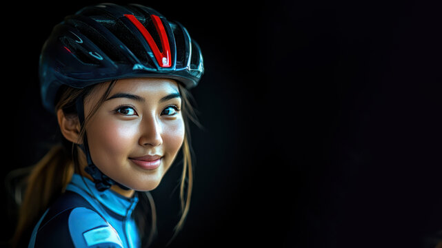 Malay athlete woman wearing cyclist triathlon decathlon sport isolated on black