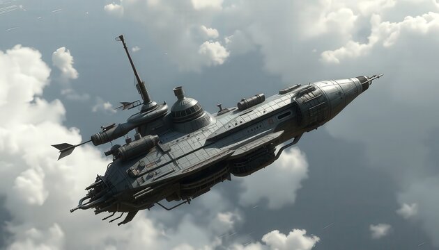 Steampunk Airship Soaring Through Clouds: A Futuristic Vision