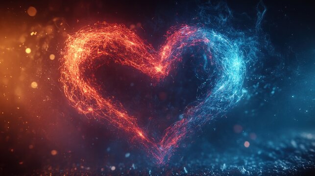 Abstract heart of fire and ice; dramatic background