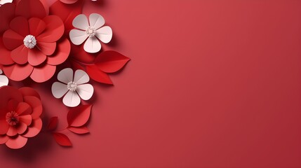 Elegant Red and White Paper Flowers on Red Background Festive Floral Design Wedding Valentines