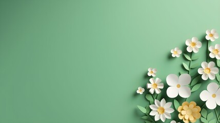 Elegant Paper Flowers on Green Background Spring Floral Design Nature Art