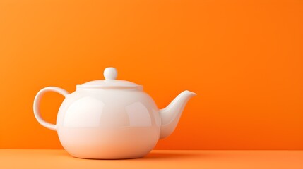 White Ceramic Teapot on Vibrant Orange Background Minimalist Kitchenware Still Life