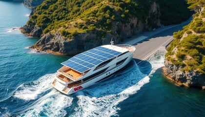 Solar-Powered Yacht Navigating Coastal Waters