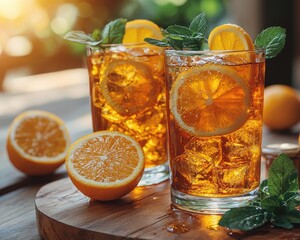 Refreshing iced tea with citrus and mint, perfect for summer enjoyment.