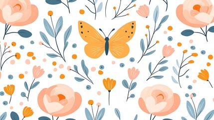 Floral Butterfly Pattern for Spring Design.