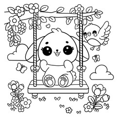 Kawaii Bunny Floral in Spring Doodle Line