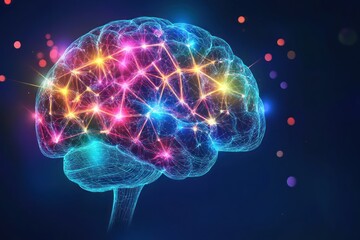 Illuminated brain with glowing network connections depicted on a dark backdrop
