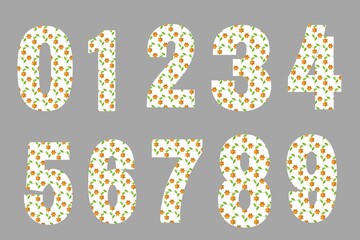 Set of white floral numbers on gray background 