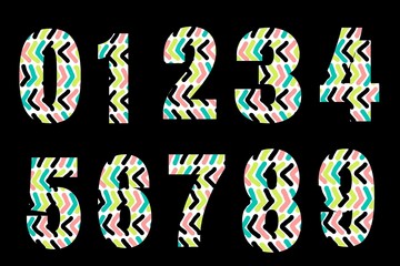 Set of numbers on black background 