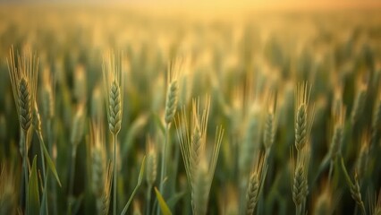 Obraz premium A field of wheat stalks at sunrise or sunset