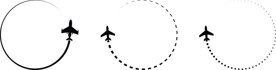 Airline circle route with plane icon. Airplane flight path around a circle.