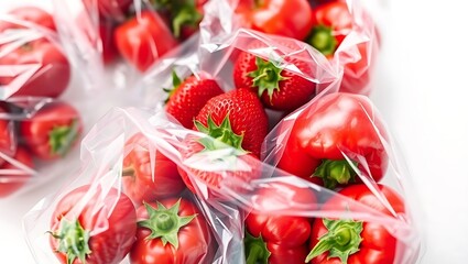 "Close-Up of Fresh Red Fruits and Vegetables in Plastic Bags"